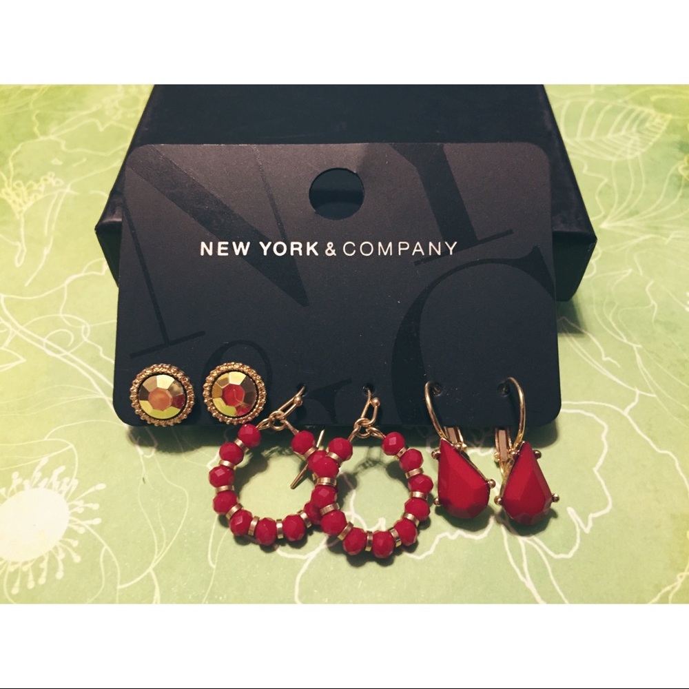 3-Piece Red Gemstone and Beaded Earring Set